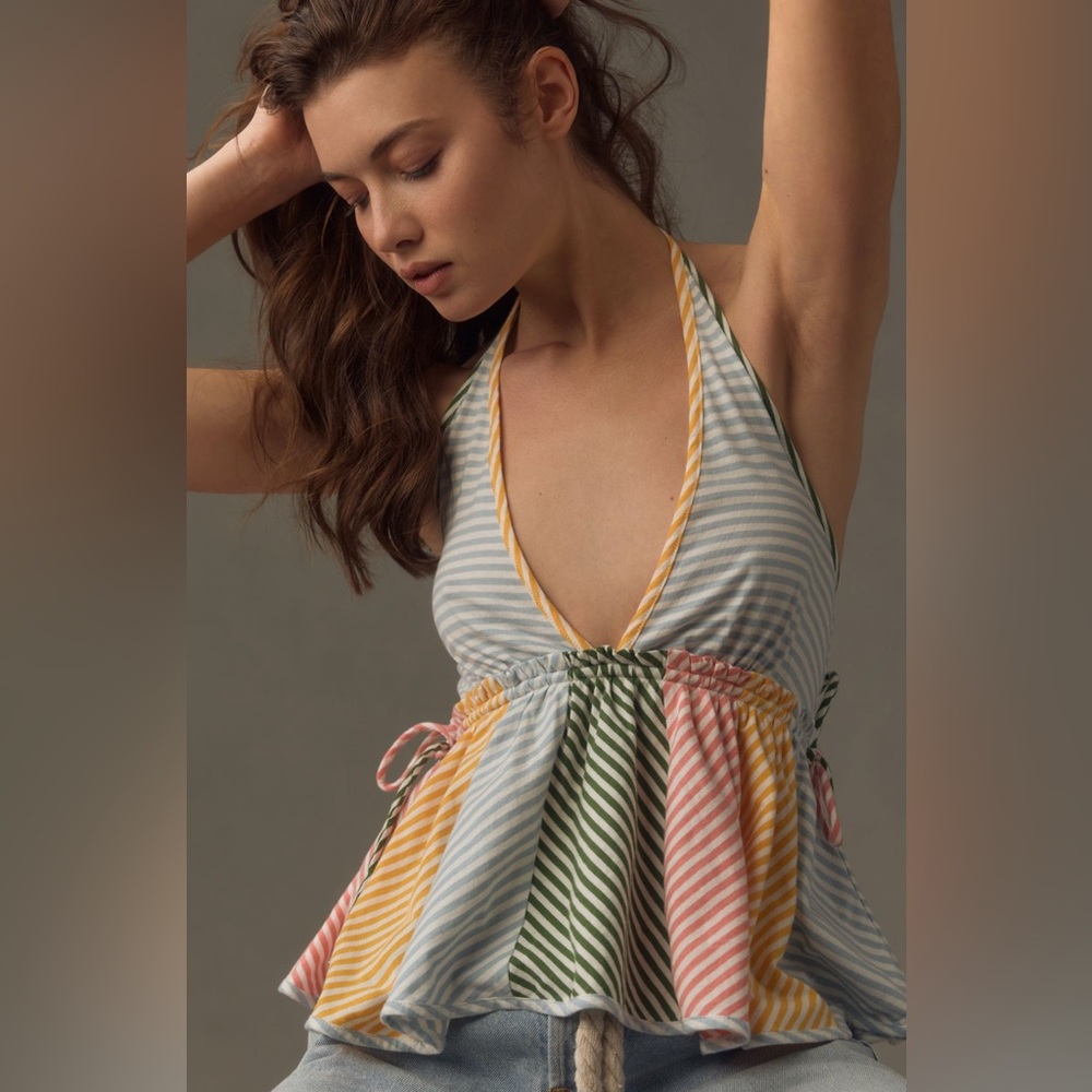Anthropologie Tie-Neck Mixed Ruffle Tank